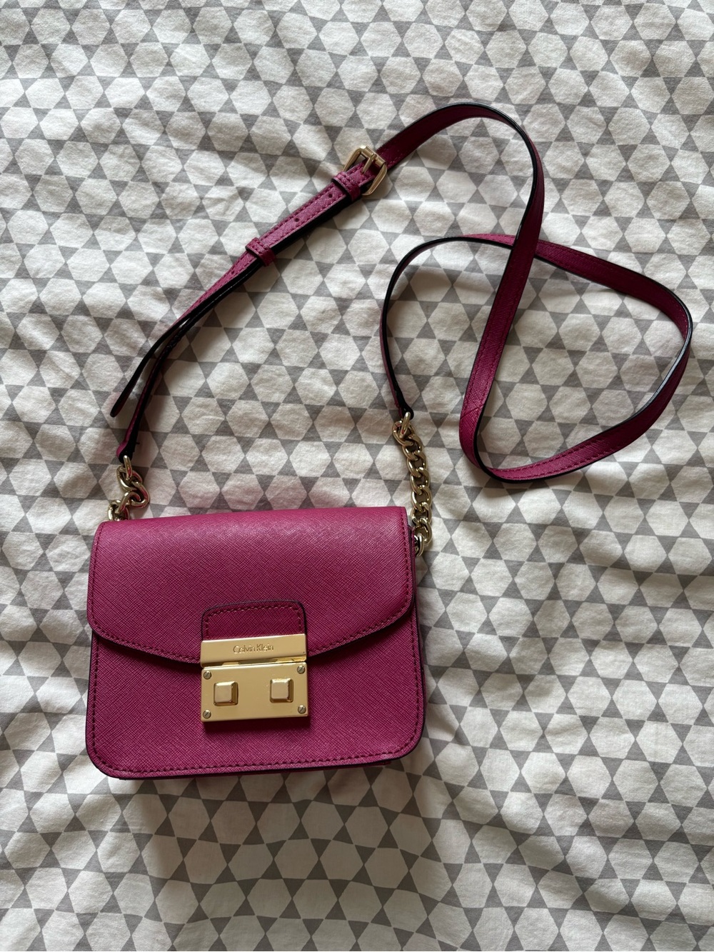 Calvin Klein Magenta Crossbody Bag with Gold Hardware